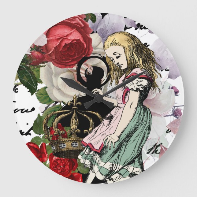 Vintage Alice in Wonderland Large Clock (Front)