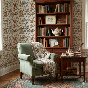 Vintage Alice in Wonderland Nursery Play Room Wallpaper