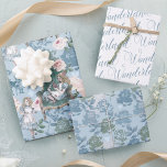 Vintage Alice In Wonderland Pink Roses Decoupage Wrapping Paper Sheet<br><div class="desc">Beautifully designed Alice in Wonderland-themed wrapping paper set. Our design features our own hand-drawn original florals and artwork. We've meticulously restored the iconic Alice in Wonderland illustrations by hand sketching them and bringing them to life with beautiful watercolor undertones and adding our own personal touch to create an updated modern...</div>