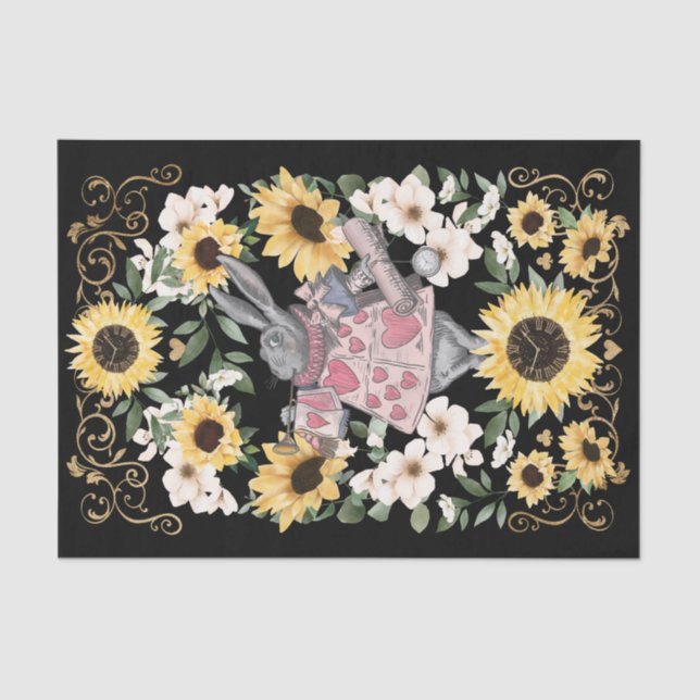 Vintage Alice in Wonderland Rabbit & Sunflowers Tissue Paper (Front)