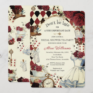 Vintage Alice in Wonderland Red Rose Bridal Shower Invitation