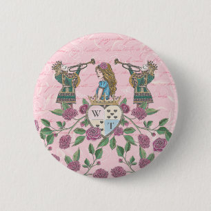 Vintage Alice In Wonderland Roses & Monogram Crest 2 Inch Round Button
