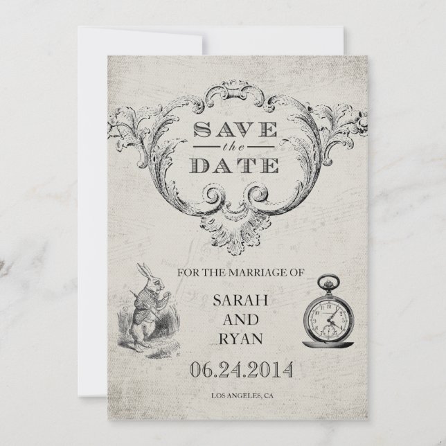 Vintage Alice in Wonderland Save the Date (Front)