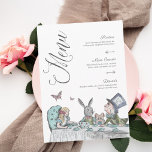 Vintage Alice in Wonderland Tea Party Menu<br><div class="desc">Beautifully designed vintage Alice in Wonderland-themed wedding menu. Perfect for an Alice in Wonderland-themed wedding. Design features a mix of our own hand-drawn original butterflies. We've meticulously restored the iconic Alice in Wonderland vintage illustrations by hand sketching them to bring them to life with beautiful watercolor undertones. Design features our...</div>