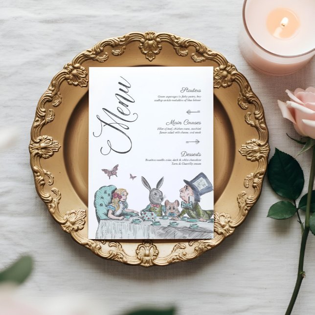 Vintage Alice in Wonderland Tea Party Menu Invitation (Vintage Alice in Wonderland Tea Party Menu Invitation)