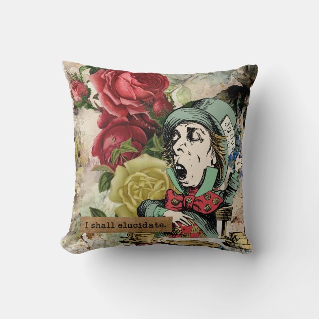Vintage Alice in Wonderland Throw Pillow (Front)