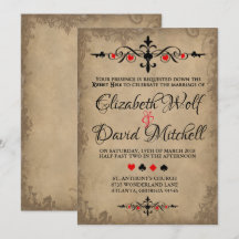 Vintage Alice in Wonderland Wedding Invitation