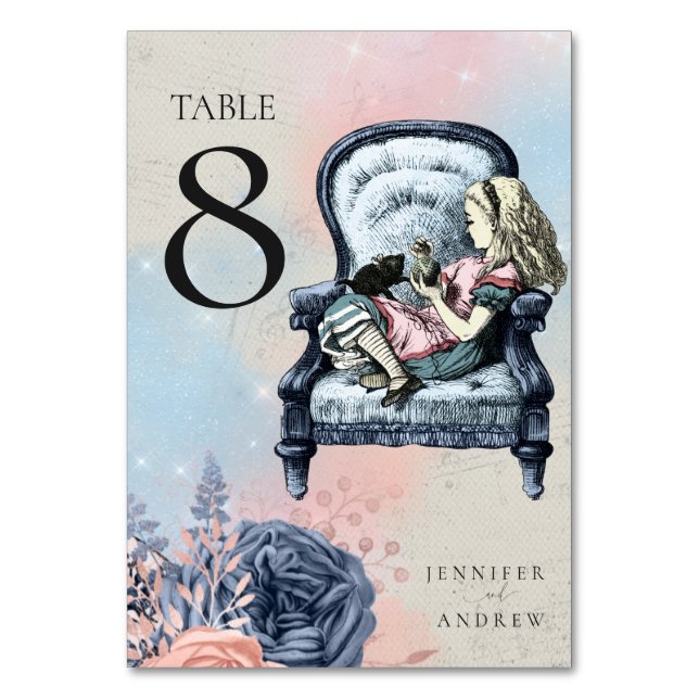 Vintage Alice in Wonderland Wedding Table Number (Front)