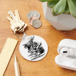 Vintage Alice in Wonderland White Rabbit as Herald Keychain