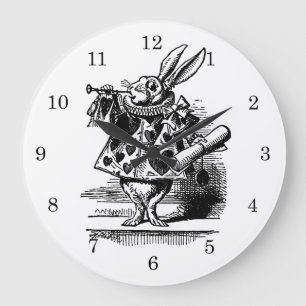 Vintage Alice in Wonderland White Rabbit as Herald Large Clock