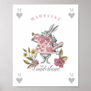 Vintage Alice in Wonderland White Rabbit Florals Poster
