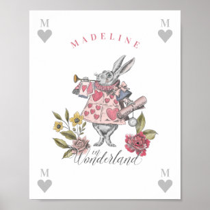 Vintage Alice in Wonderland   White Rabbit Florals Poster