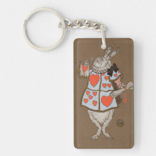 Vintage Alice in Wonderland White Rabbit Herald Keychain