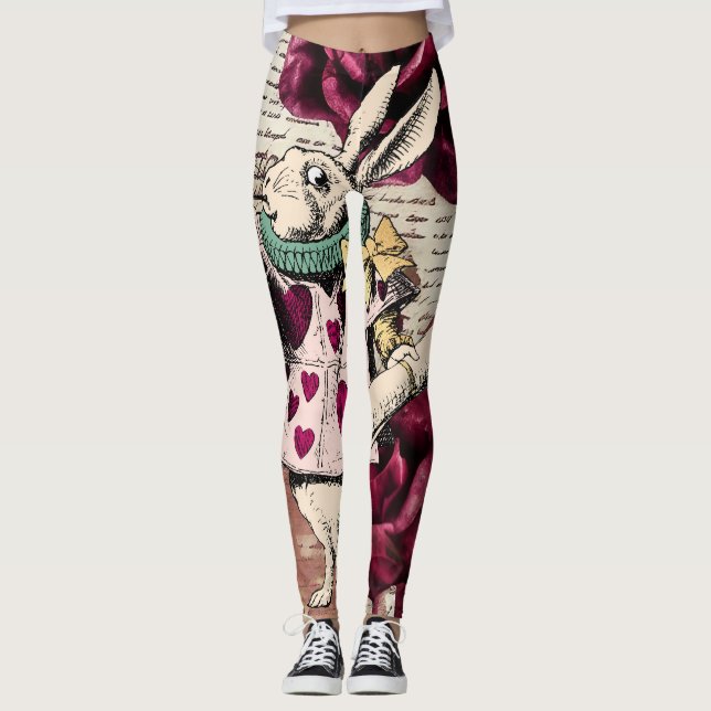 Vintage Alice in Wonderland White Rabbit  Leggings (Front)