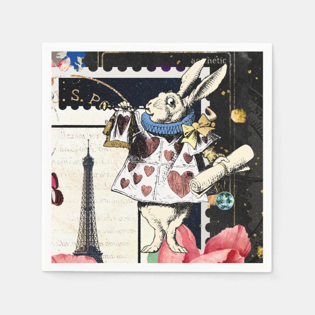 Vintage Alice in Wonderland White Rabbit Napkin (Front)