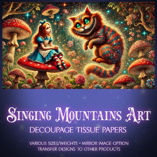 Vintage Alice On Mushroom With Cheshire Cat Tissue Paper