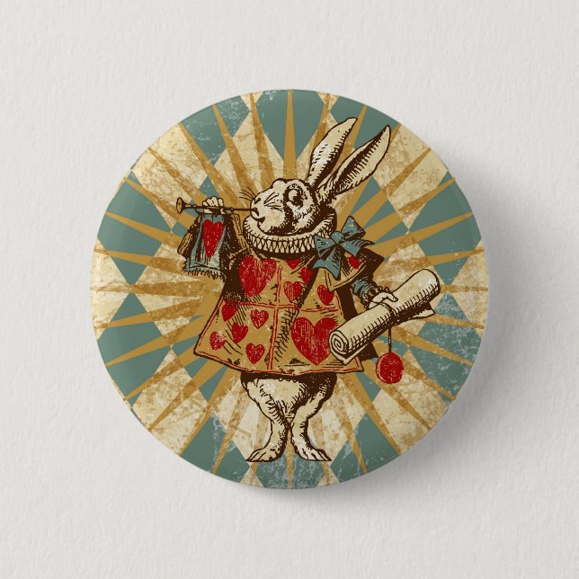 Vintage Alice White Rabbit 2 Inch Round Button (Front)
