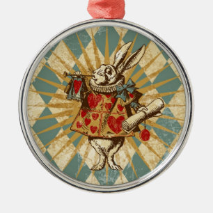 Vintage Alice White Rabbit Metal Ornament