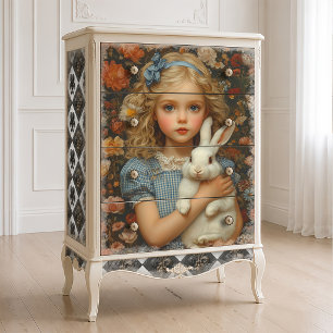 Vintage Alice White Rabbit Portrait Oil Painting Tissue Paper