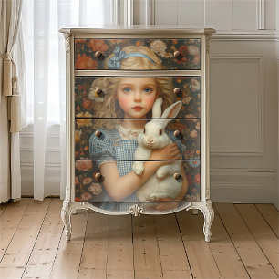 Vintage Alice White Rabbit Portrait Oil Painting Tissue Paper