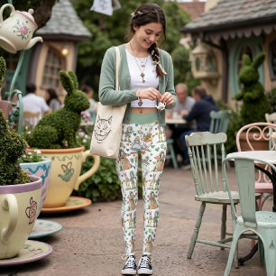 Vintage Alice Wonderland Storybook Pattern Leggings