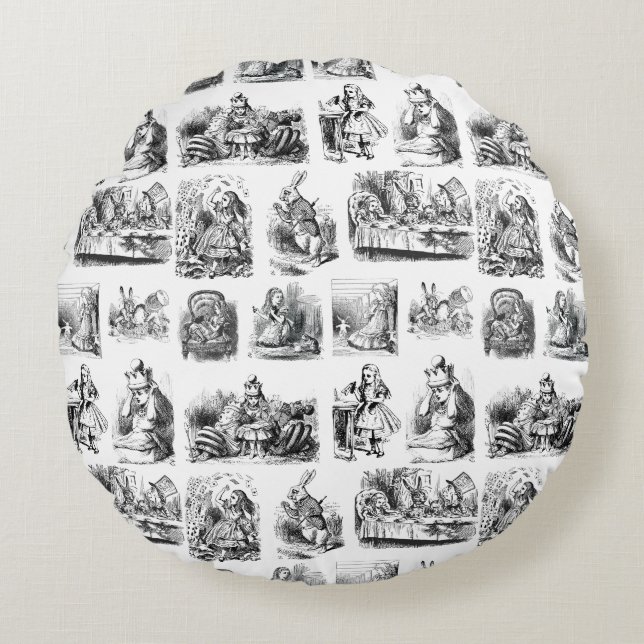Vintage Alice's Adventures in Wonderland Pattern Round Pillow (Front)