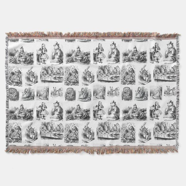 Vintage Alice's Adventures in Wonderland Pattern Throw Blanket (Front)