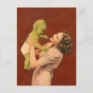 Vintage Alien Baby And Mother Postcard