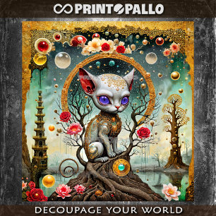 Vintage Alien rococo cat in a surreal world Tissue Paper