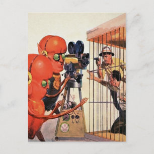 Vintage Alien Zoo Sci-Fi Design Postcard