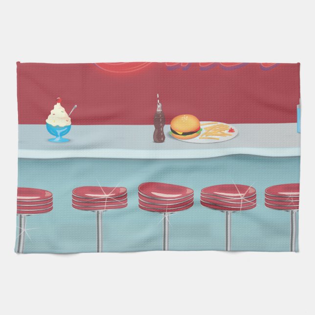 Vintage All American Diner Kitchen Towel (Horizontal)