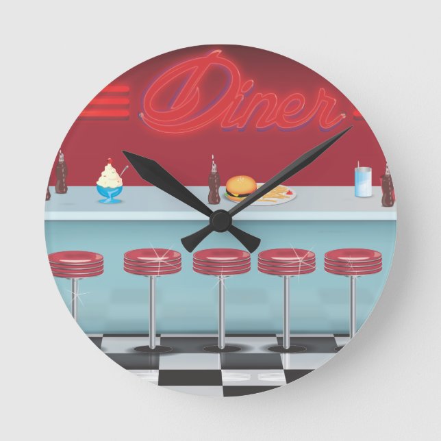 Vintage All American Diner Round Clock (Front)