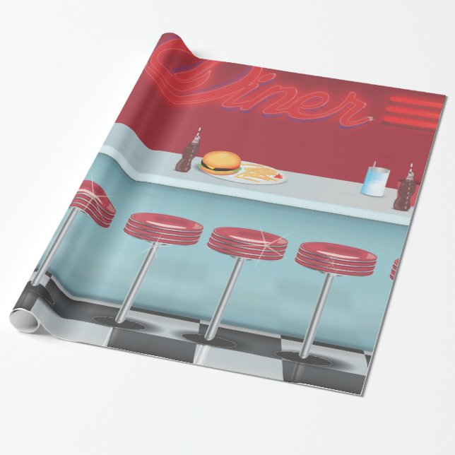 Vintage All American Diner Wrapping Paper (Unrolled)