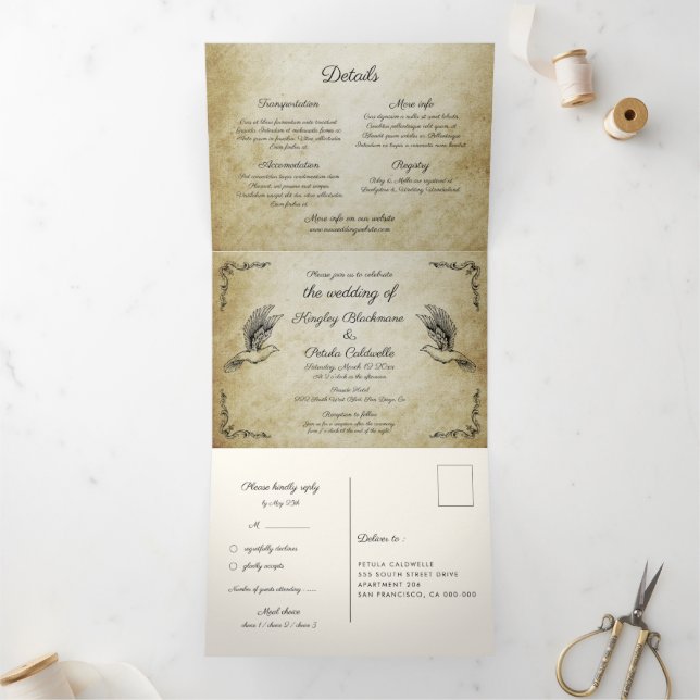 Vintage all in one wedding Tri-Fold invitation (Inside)