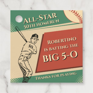 Vintage All Star Baseball Men 50th Birthday Favour Tags