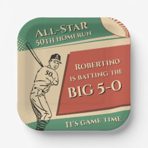 Vintage All Star Baseball Men 50th Birthday Paper Plate