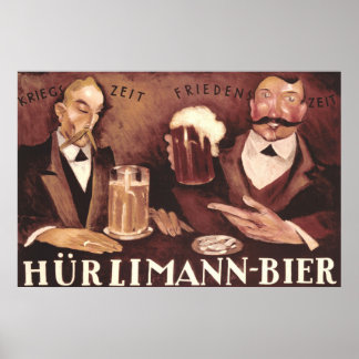 Vintage allemand Bière Bar Pub Art Poster Hurliman