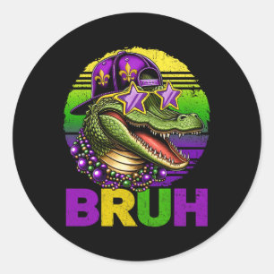 Vintage Alligator Bruh Mardi Gras Shirts Men Teens Classic Round Sticker