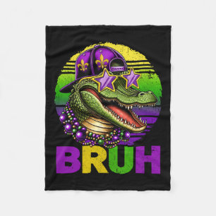 Vintage Alligator Bruh Mardi Gras Shirts Men Teens Fleece Blanket