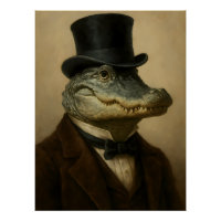 Vintage Alligator in Top Hat & Bow Tie