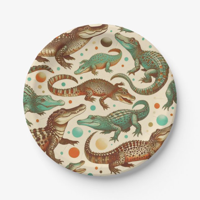 Vintage Alligator Seamlees Paper Plate (Front)