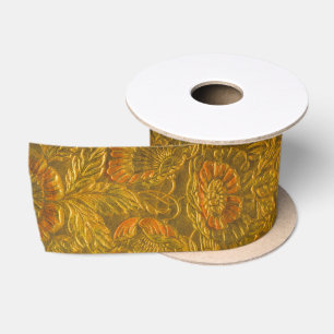 Vintage Allover Embossed Floral Pattern Satin Ribbon