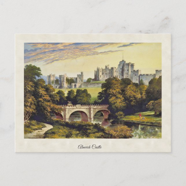 Vintage Alnwick Castle Northumberland Postcard (Front)