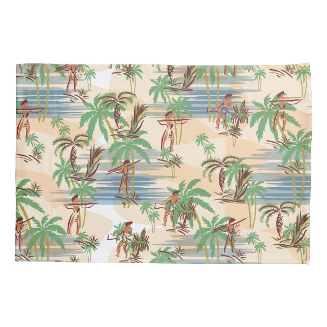 Vintage Aloha Hawaii Beach Summer Pillowcase (Back)