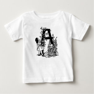 vintage Alphabet Letter A Flowers victorian girls Baby T-Shirt