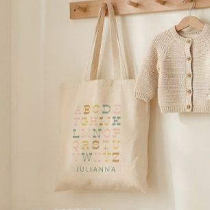 Vintage Alphabet Letters in Pastel Personalized  Tote Bag