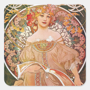 Vintage Alphonse Maria Mucha Art Square Sticker