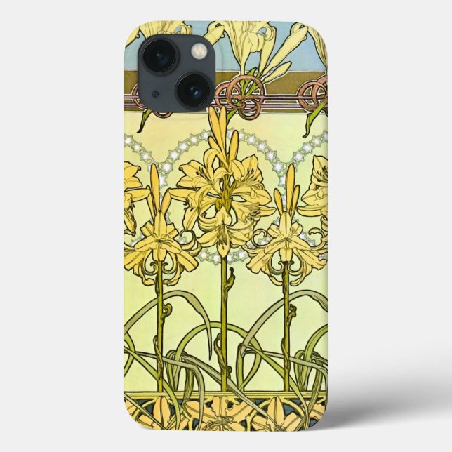 Vintage Alphonse Mucha Art Nouveau Lily Pattern Case-Mate iPhone Case (Back)