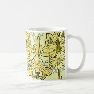 Vintage Alphonse Mucha Art Nouveau Lily Pattern Coffee Mug