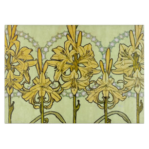 Vintage Alphonse Mucha Art Nouveau Lily Pattern Cutting Board